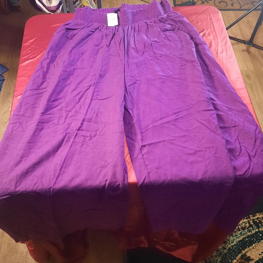 #914 NWT Ashley Stewart size 18/20 purple wide leg stretch top pants retail $50